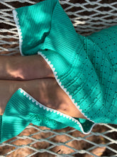 Load image into Gallery viewer, Jade knit maxi dress with white triangle detailing at all seems. Side slits and slight cap sleeve. Nude undergarments needed, slip suggested. Could be worn as a beach cover up as well.
Runs small, size up 1 size. Wearing size medium.
Good for bump, post bump or no bump!
Jade Knit Maxi Dress with White Triangle Detailing β Effortless Elegance & Versatility
Make a statement in this jade knit maxi dress, designed for a perfect blend of boho charm and modern sophistication. Featuring white triangle deta