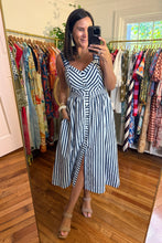 Load image into Gallery viewer, Striped Midi Dress with Scalloped Straps