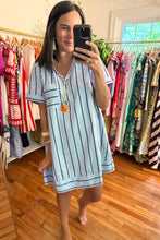 Load image into Gallery viewer, Blue Striped Collared Shirt Dress