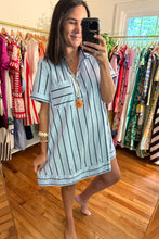 Load image into Gallery viewer, Blue Striped Collared Shirt Dress