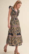Load image into Gallery viewer, Navy Printed Ruffle Midi Dress