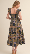Load image into Gallery viewer, Navy Printed Ruffle Midi Dress
