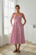 Load image into Gallery viewer, Striped Midi Dress with Scalloped Straps