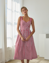 Load image into Gallery viewer, Striped Midi Dress with Scalloped Straps