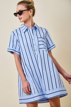 Load image into Gallery viewer, Blue Striped Collared Shirt Dress