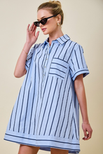 Load image into Gallery viewer, Blue Striped Collared Shirt Dress