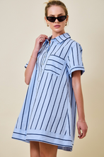 Load image into Gallery viewer, Blue Striped Collared Shirt Dress