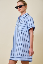 Load image into Gallery viewer, Blue Striped Collared Shirt Dress