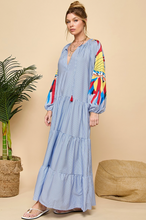 Load image into Gallery viewer, Printed Sleeve Striped Maxi Dress