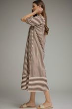 Load image into Gallery viewer, Brown and White Striped Maxi Dress