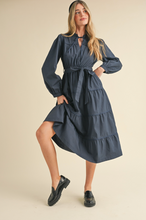Load image into Gallery viewer, Navy Tiered Midi Dress