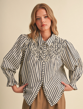 Load image into Gallery viewer, Striped and Gathered Button Down Shirt
