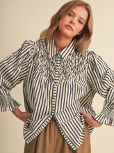 Load image into Gallery viewer, Striped and Gathered Button Down Shirt