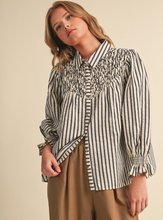Load image into Gallery viewer, Striped and Gathered Button Down Shirt