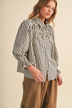 Load image into Gallery viewer, Striped and Gathered Button Down Shirt