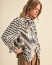 Load image into Gallery viewer, Striped and Gathered Button Down Shirt