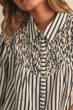 Load image into Gallery viewer, Striped and Gathered Button Down Shirt