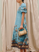 Load image into Gallery viewer, Blue Botanical Midi Dress