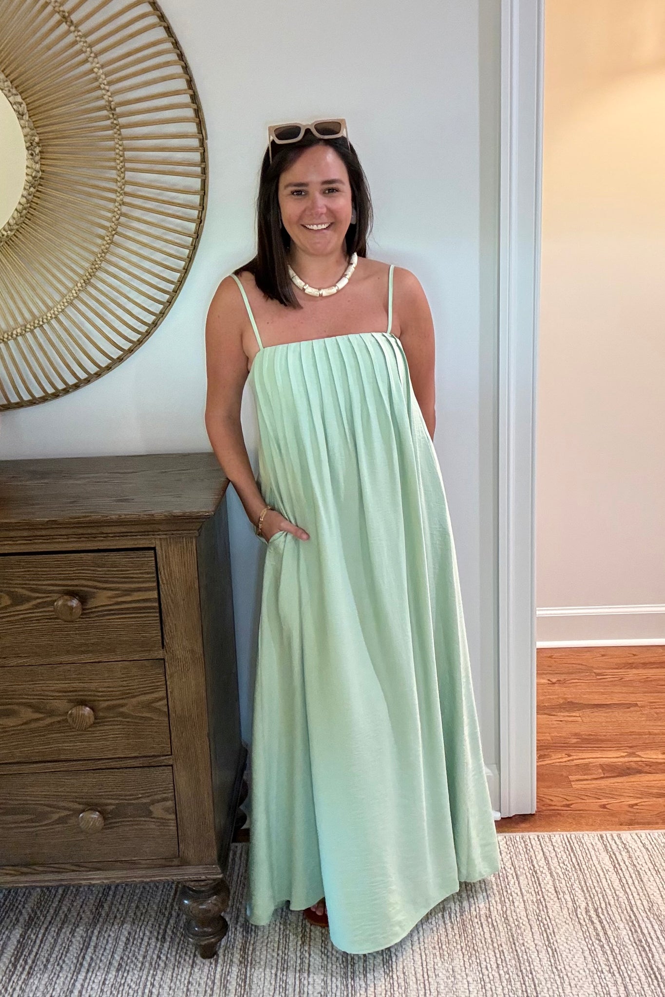 mint maxi dress Baberdicy Long Women's Summer Casual Flutter Short Sleeve Crew Neck Smocked Elastic Waist Tiered Midi Dress Dress for Women Green 95% Polyester Mint Green Linen Maxi Dress