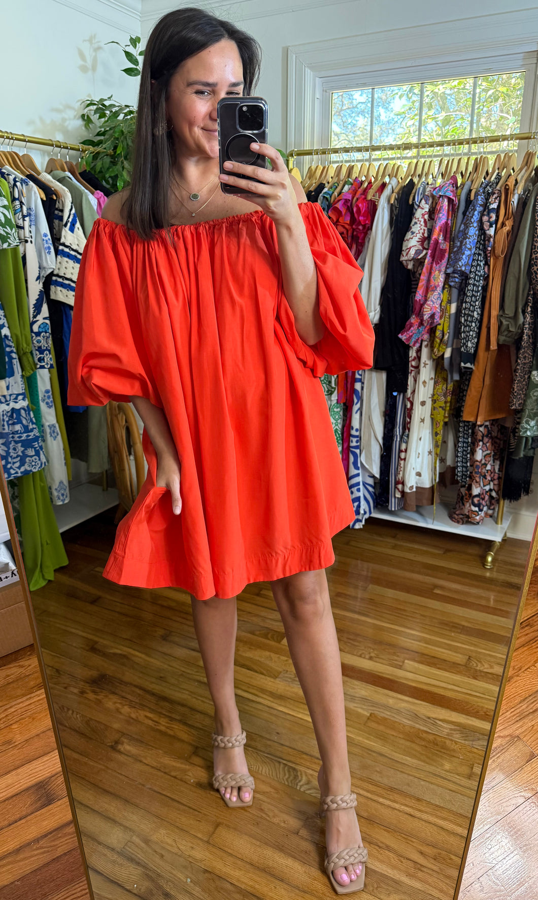 This stunning off-shoulder dress is perfect for making a stylish statement with ease and comfort. Designed to be both chic and practical, it's an ideal choice for various occasions, ensuring you always look your best. Off-shoulder design provides a modern, stylish look. Loose fit ensures comfort and easy movement. Bold color and billowy sleeves add a touch of flair. Suitable for casual outings or dressed-up events. Lightweight fabric for breathable wear in any season. Effortlessly matches with accessories f