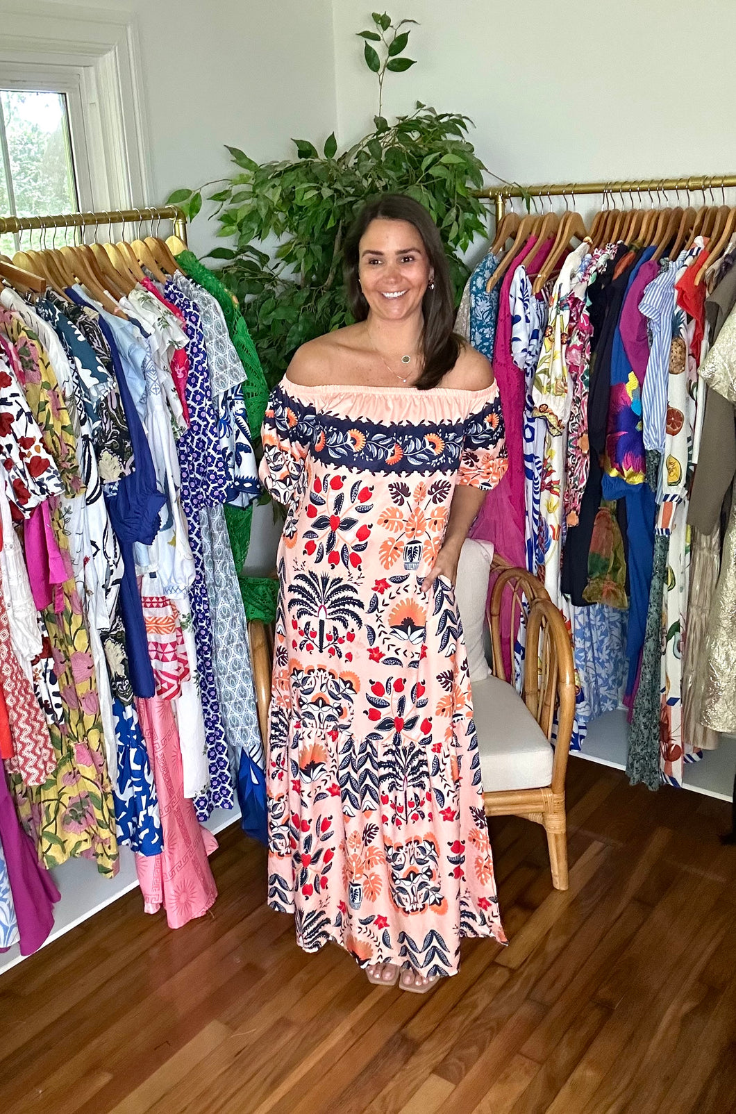 Off Shoulder Palm Dress