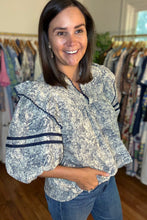 Load image into Gallery viewer, Navy Printed Woven Blouse
