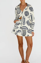 Load image into Gallery viewer, &lt;p&gt;Navy and white papaya printed short set. Elastic waist shorts with pockets and oversized button down matching shirt. Poly silk blend.&lt;/p&gt; &lt;p&gt;Wearing size small.&lt;/p&gt; &lt;p&gt;If between sizes in bottoms, size up one size.&lt;/p&gt;&lt;p&gt;Navy and white papaya printed short set. Elastic waist shorts with pockets and oversized button down matching shirt. Poly silk blend.&lt;/p&gt; &lt;p&gt;Wearing size small.&lt;/p&gt; &lt;p&gt;If between sizes in bottoms, size up one size.&lt;/p&gt;
