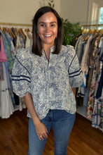 Load image into Gallery viewer, Navy Printed Woven Blouse
