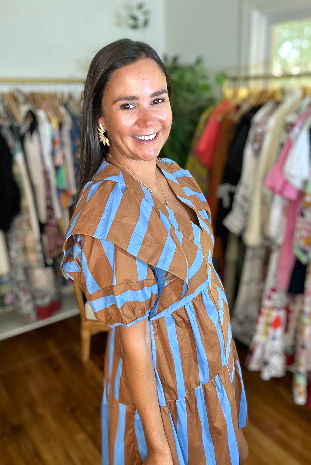 Paneled Puff Sleeve Mini Dress