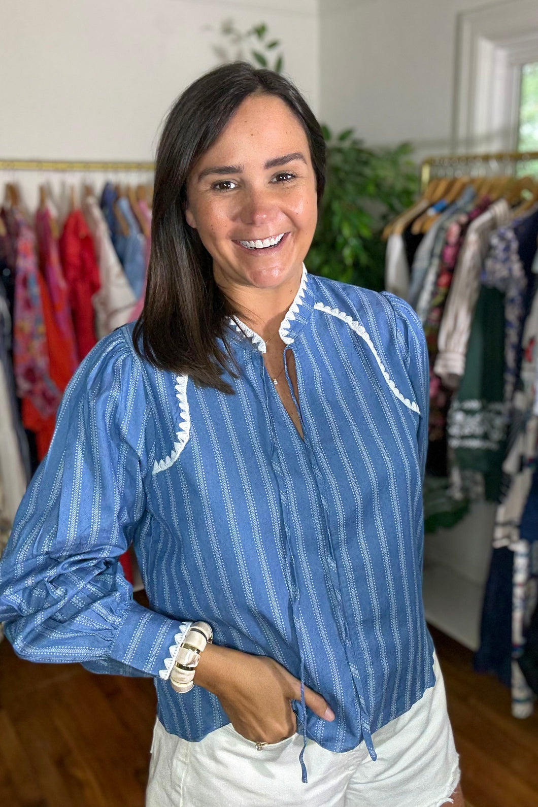 Embroidered Denim Blouse