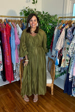 Load image into Gallery viewer, Olive Satin Maxi Dress

