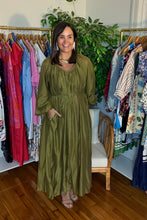 Load image into Gallery viewer, Olive Satin Maxi Dress
