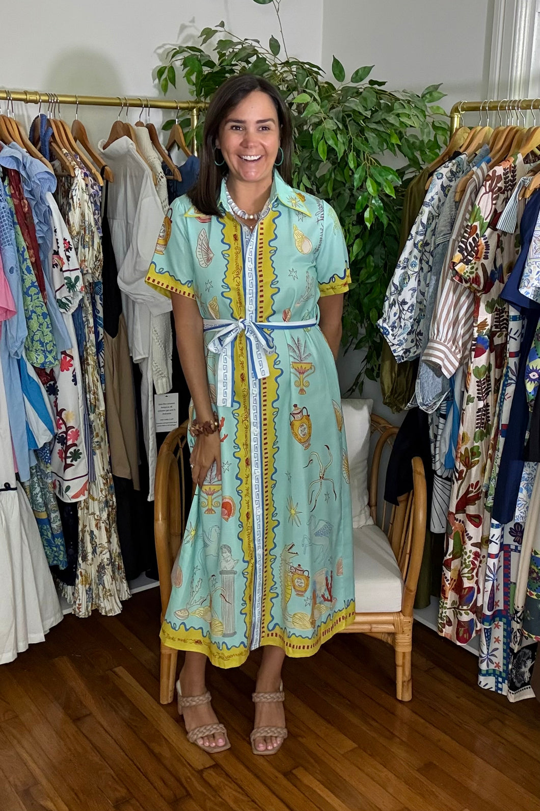 Turquoise Button Down Maxi Dress
