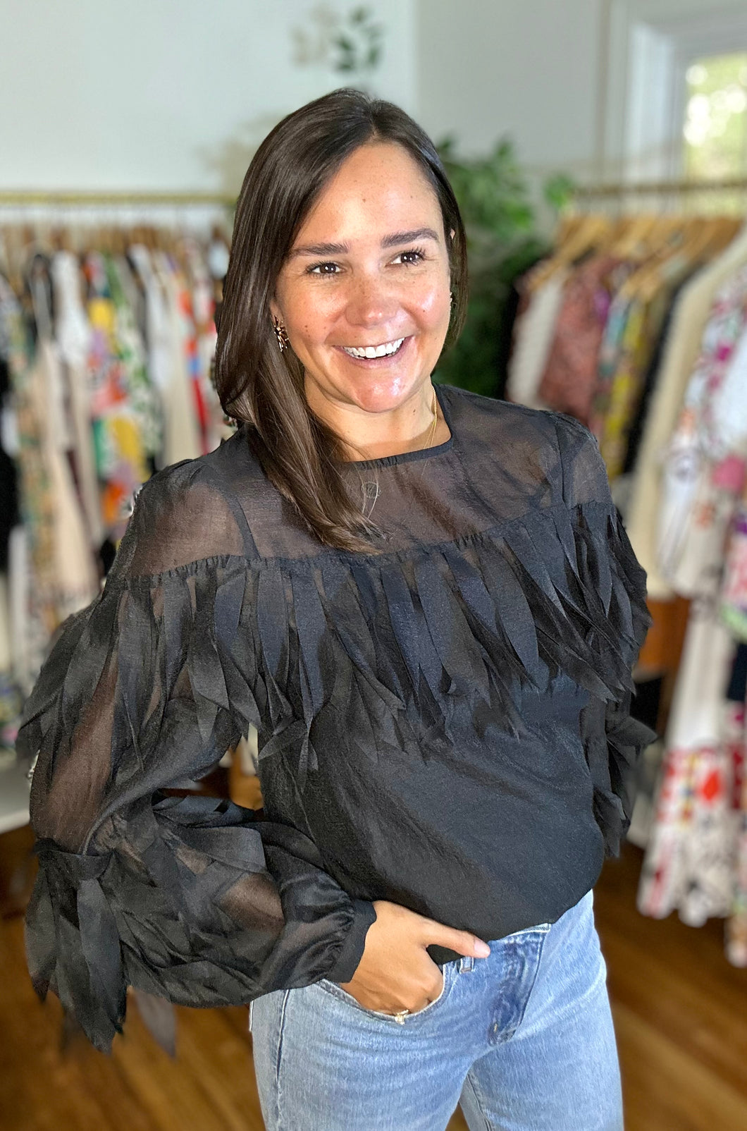 Feather Trimmed Blouse