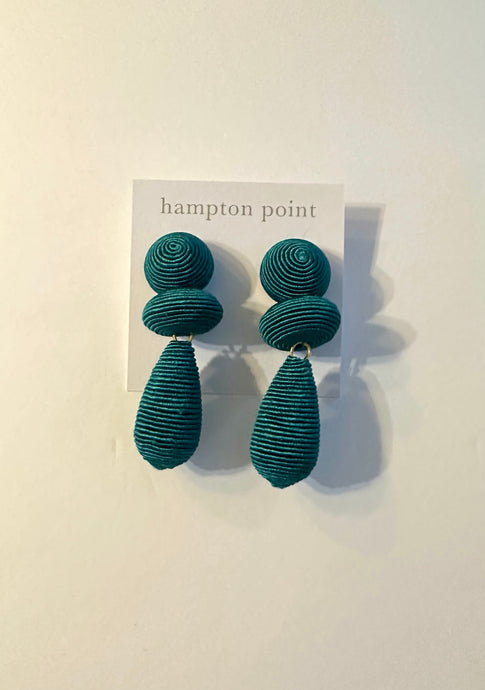 Teal thread drop earrings. Light weight about 2
