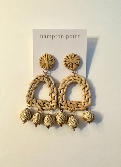 Raffia wrapped arch earrings. Light weight. About 3 inches.