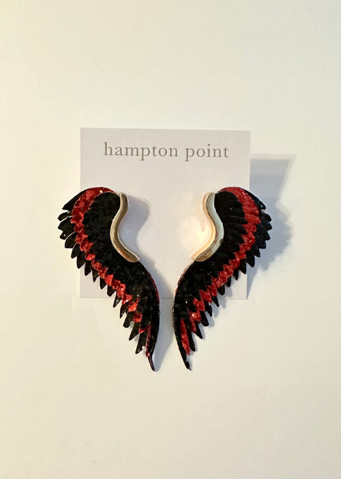 Gameday glitter wing earrings. Light weight. About 3 inches.