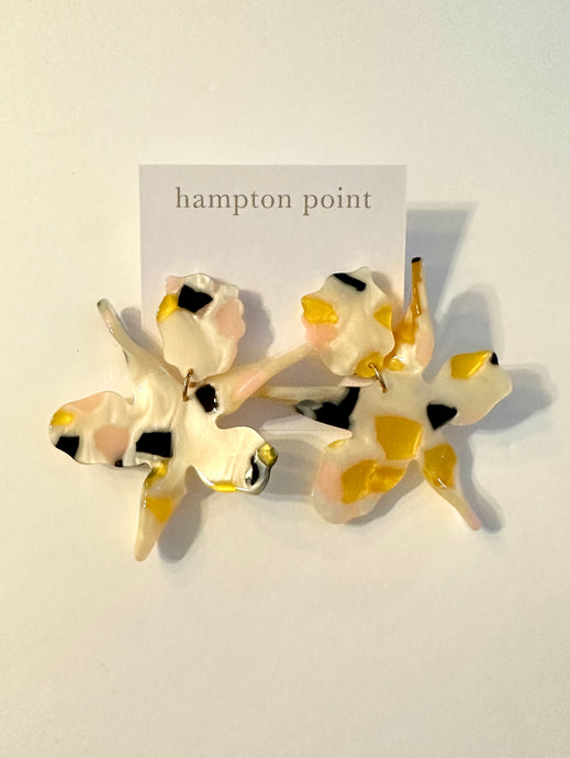 Acrylic Floral Earrings. Light weight. About 3 inches.