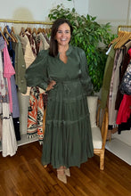 Load image into Gallery viewer, Metallic Forest Green Maxi Dress
