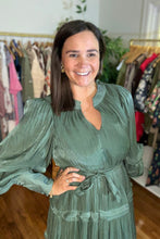 Load image into Gallery viewer, Metallic Forest Green Maxi Dress
