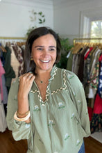 Load image into Gallery viewer, Embroidered Olive Blouse
