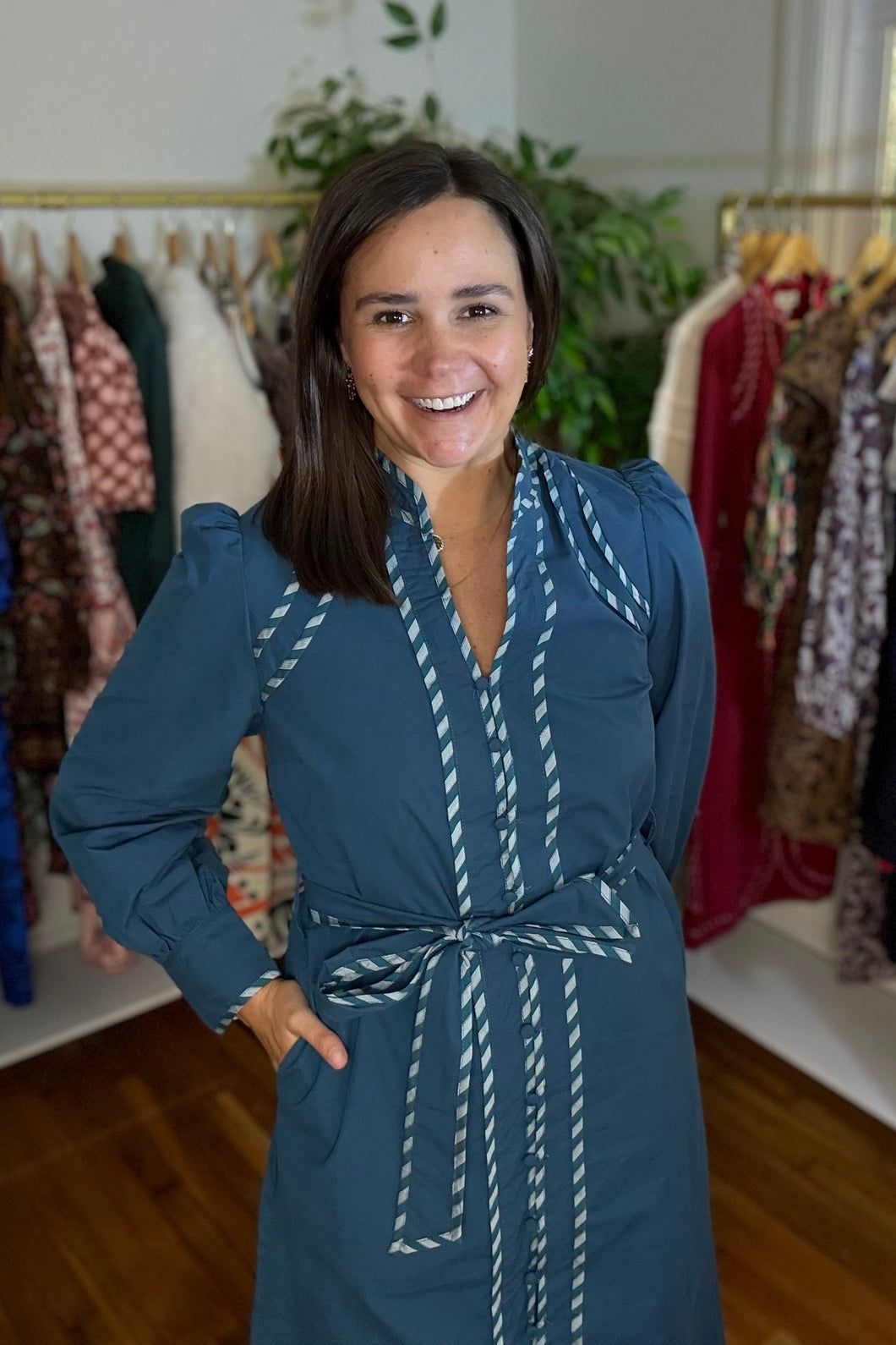 Striped Trim Midi Dress