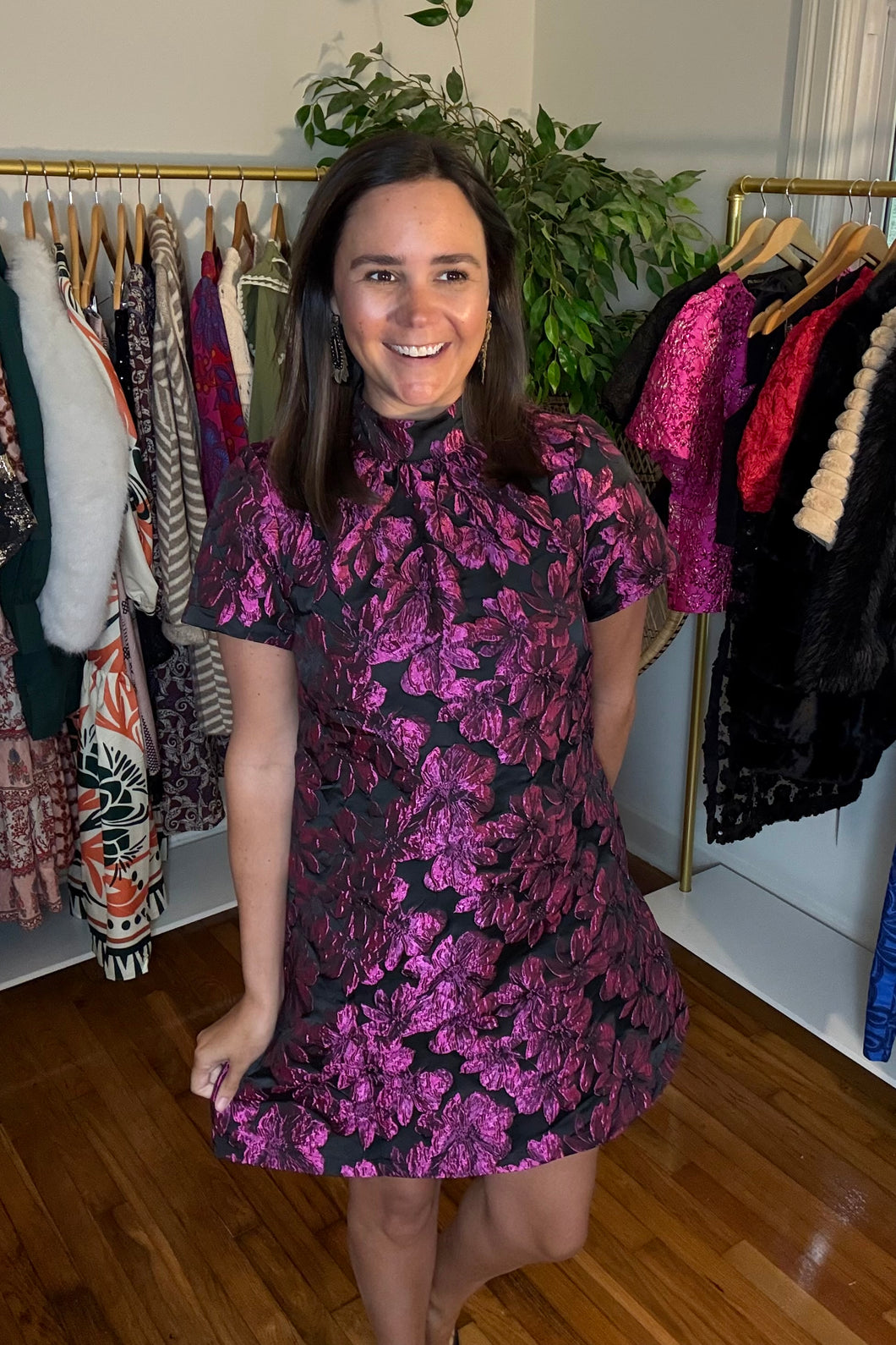 Jacquard Back Bow Mini Dress