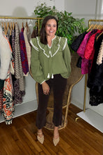 Load image into Gallery viewer, Olive Crocheted Trim Blouse
