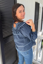 Load image into Gallery viewer, Navy Ruffle Trim Blouse
