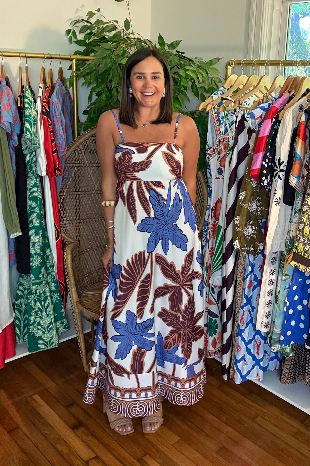 botanical maxi dress – Hampton Point breathable feel with a KissProm Modest A Line color:Light Brown Half Birthday Shirt