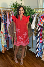 Load image into Gallery viewer, Red Palm Tree Flutter Sleeve Dress
