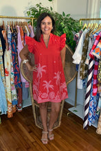 Load image into Gallery viewer, Red Palm Tree Flutter Sleeve Dress

