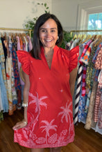 Load image into Gallery viewer, Red Palm Tree Flutter Sleeve Dress
