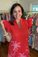 Load image into Gallery viewer, Red Palm Tree Flutter Sleeve Dress
